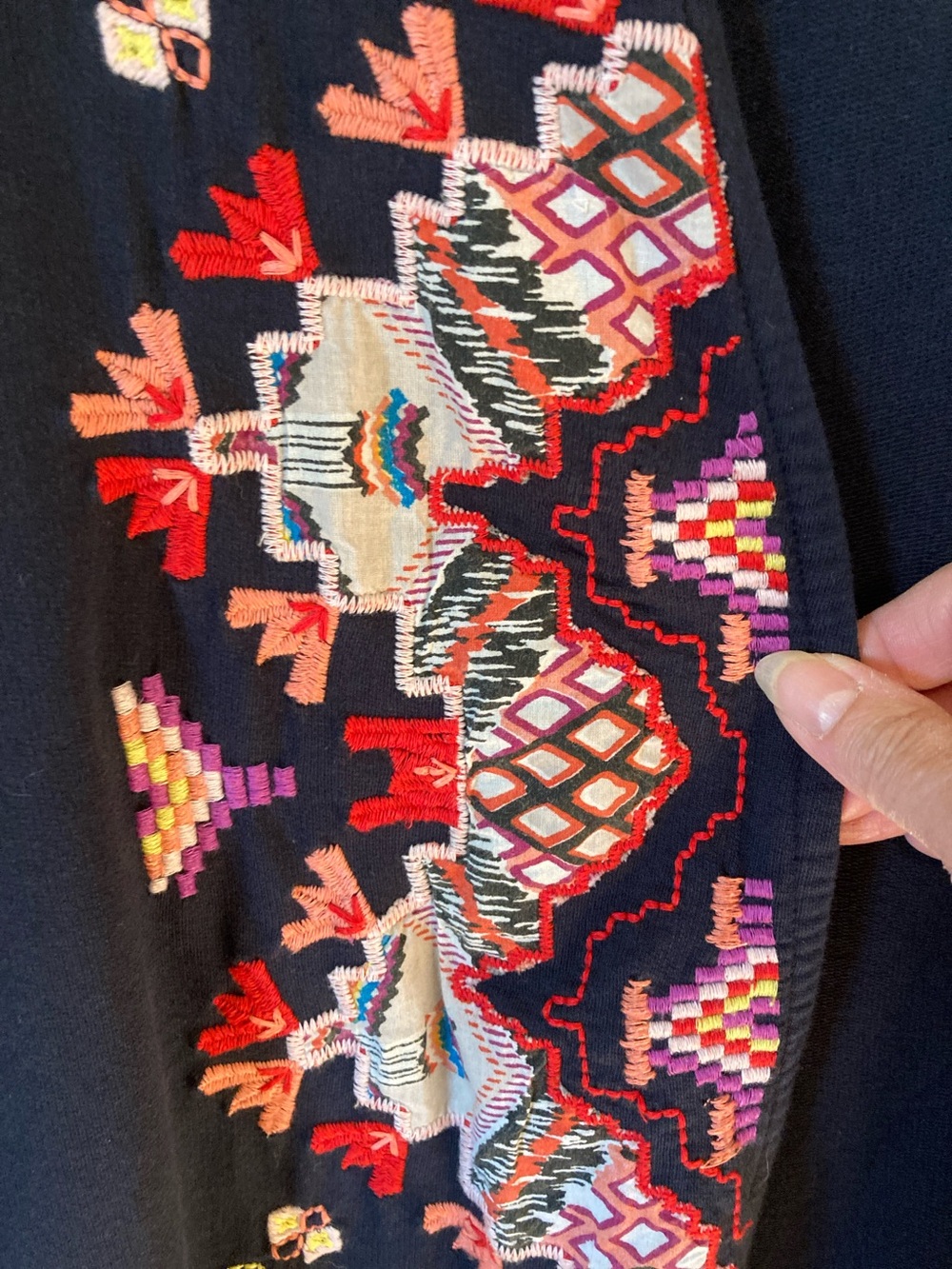 Lucky Brand Navy Cardigan with Multicolor Geometric Embroidery - Picture 4 of 11